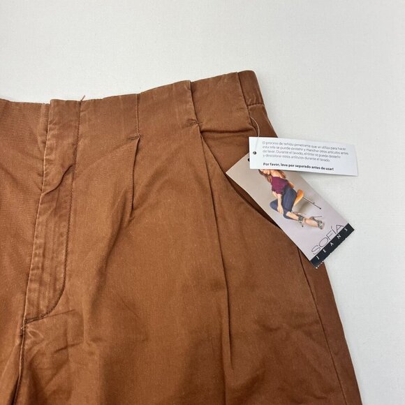 Sofia Jeans Womens Wide Leg Trousers Pleated Front Brown Size 10 Luxe Twill New - Picture 3 of 10